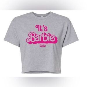 NWT Barbie Women’s Teens Gray Short Sleeve Crop Top Graphic Tee “Barbie” Size S